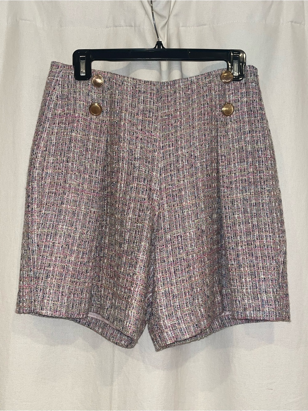 LK Bennett Pink Multi Tweed Button-Front Shorts